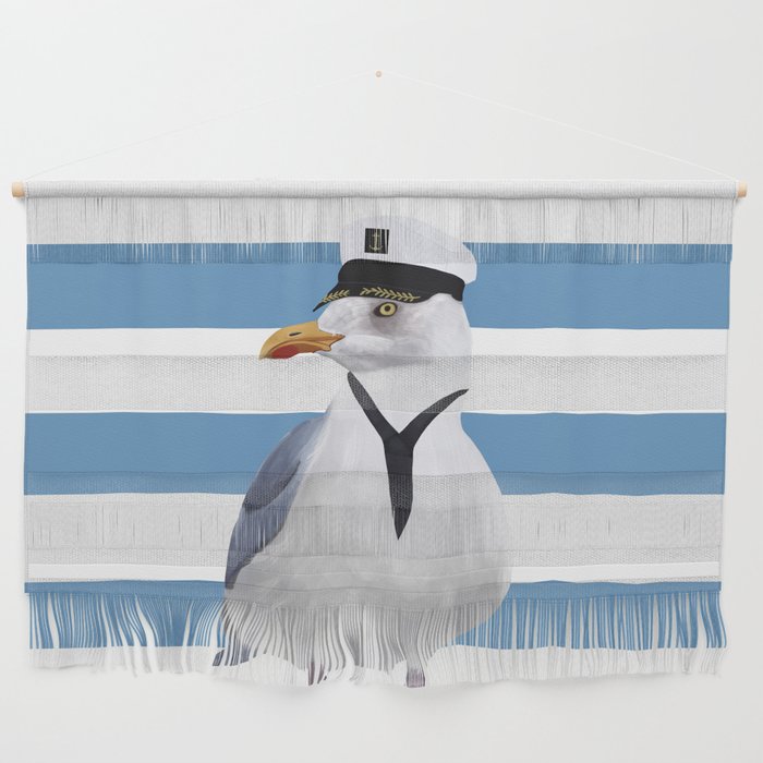 Captain Seagull on blue stripes Wall Hanging Gallery Image 1
