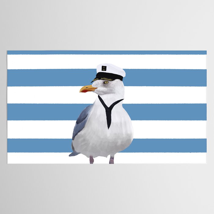 Captain Seagull on blue stripes Tablecloth Gallery Image 2
