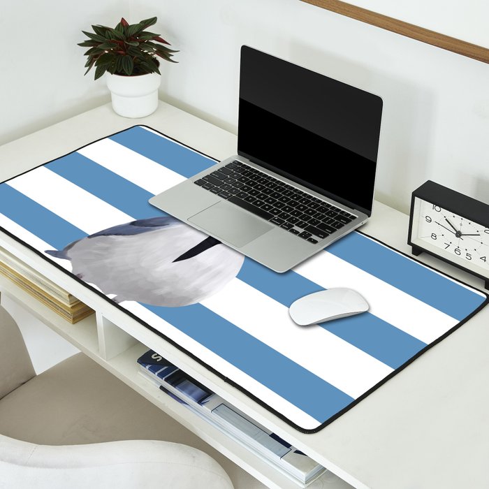 Captain Seagull on blue stripes Desk Mat Gallery Image 2