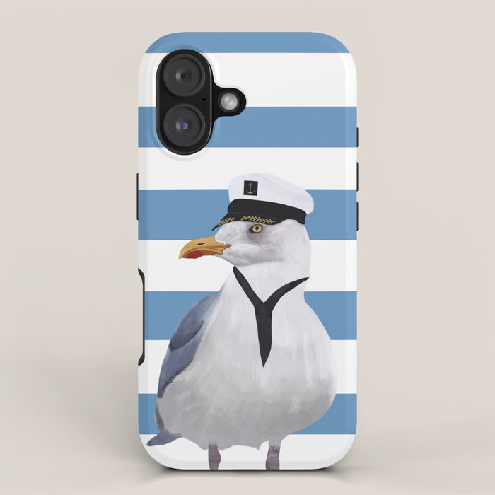 Captain Seagull on blue stripes iPhone Case Gallery Image 1