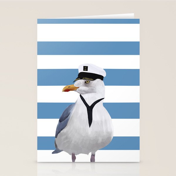 Captain Seagull on blue stripes Stationery Card Gallery Image 2