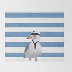 Captain Seagull on blue stripes Throw Blanket Gallery Image 2