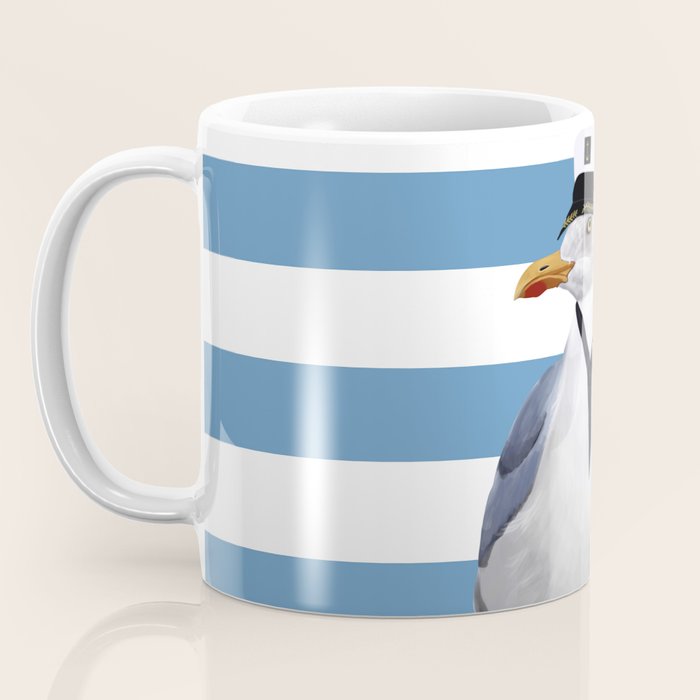 Captain Seagull on blue stripes Coffee Mug Gallery Image 3