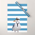 Captain Seagull on blue stripes Wrapping Paper Gallery Image 1