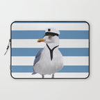 Captain Seagull on blue stripes Laptop Sleeve Gallery Image 1