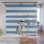 Captain Seagull on blue stripes Wall Mural Gallery Image 1