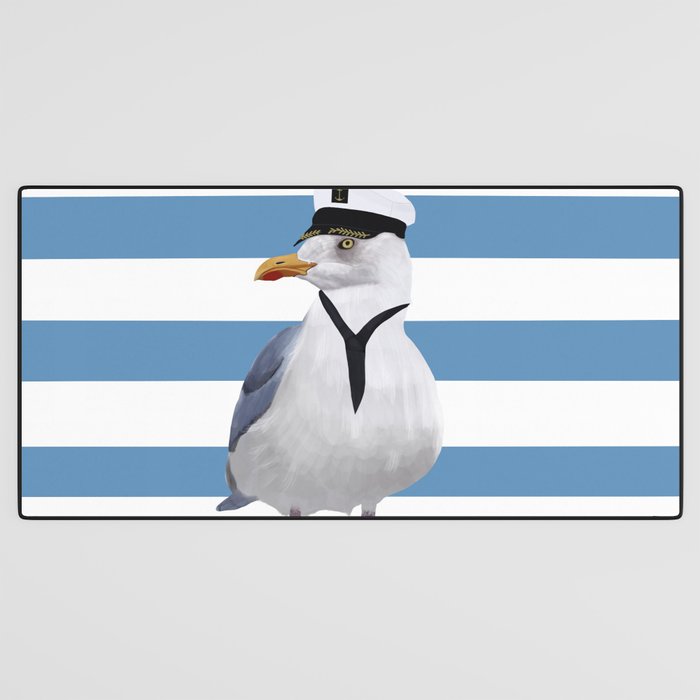 Captain Seagull on blue stripes Desk Mat Gallery Image 3