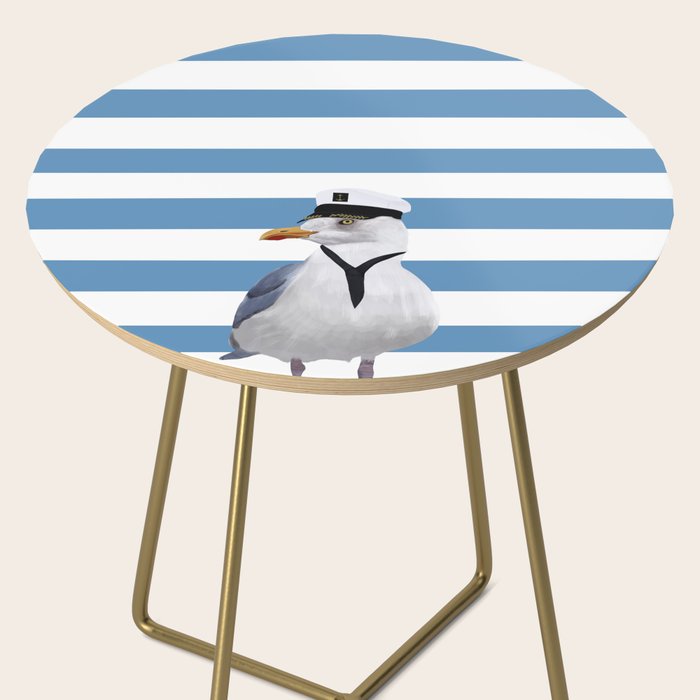 Captain Seagull on blue stripes Side Table Gallery Image 2