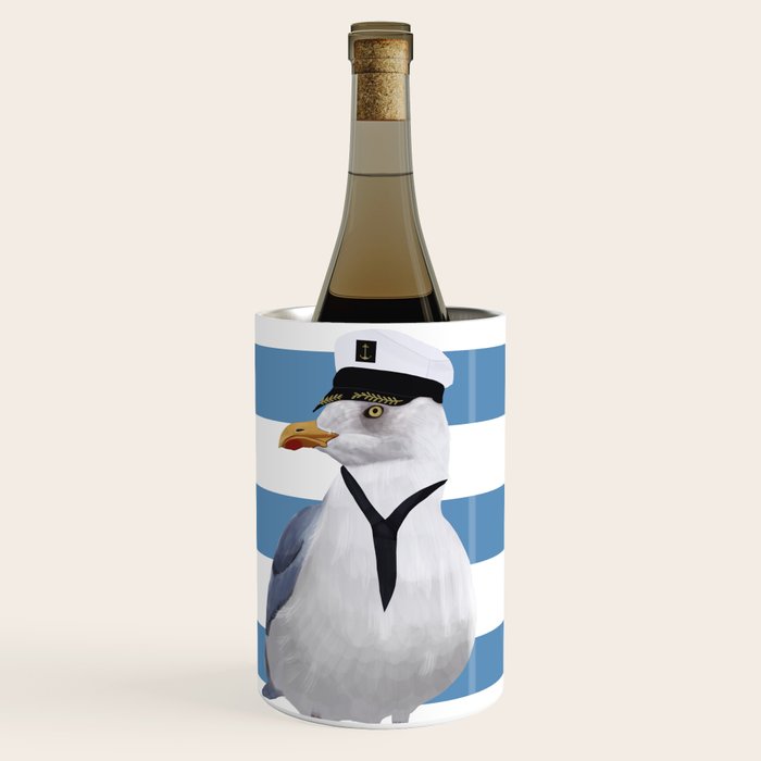 Captain Seagull on blue stripes Wine Chiller Gallery Image 1