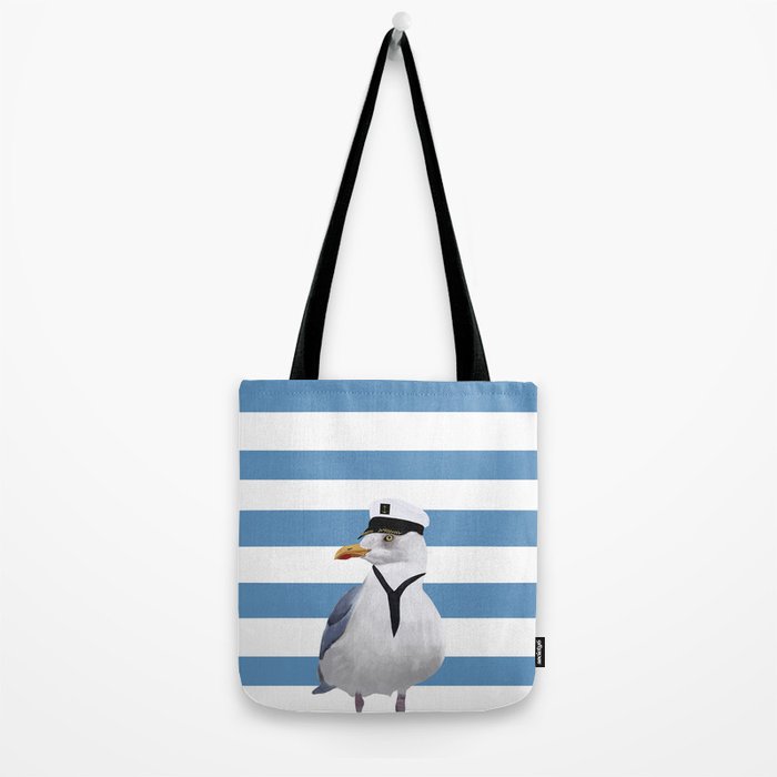 Captain Seagull on blue stripes Tote Bag Gallery Image 2