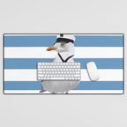 Captain Seagull on blue stripes Desk Mat Gallery Image 1