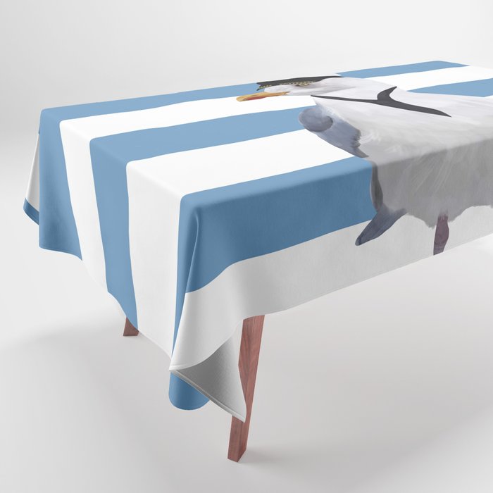 Captain Seagull on blue stripes Tablecloth Gallery Image 1