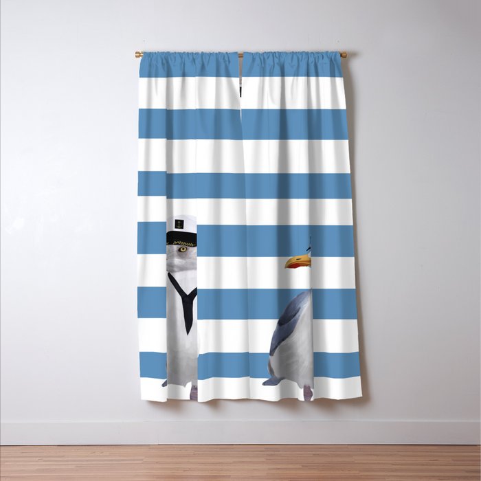 Captain Seagull on blue stripes Window Curtain Gallery Image 3