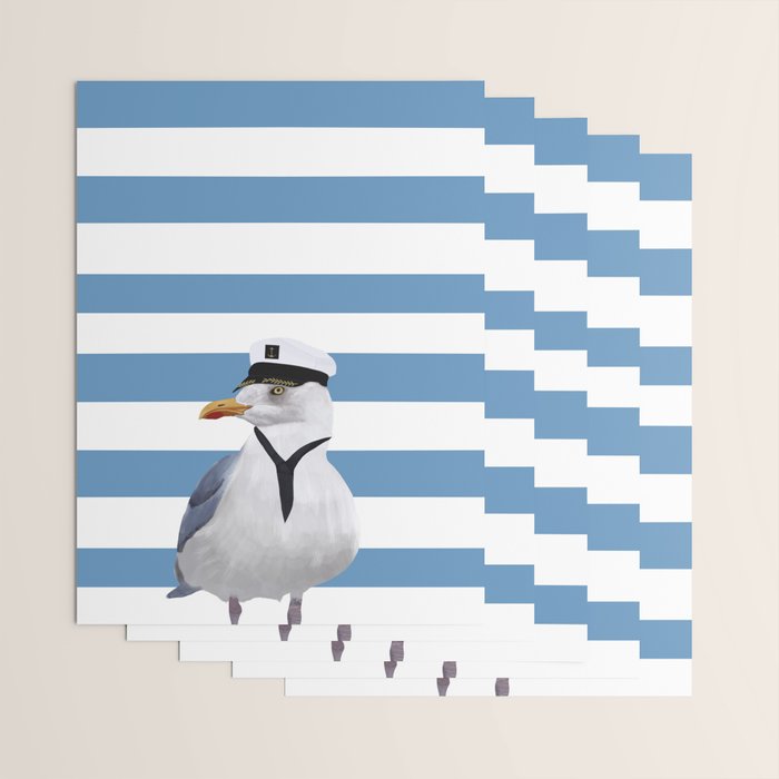 Captain Seagull on blue stripes Wrapping Paper Gallery Image 3
