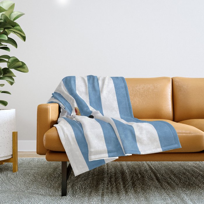 Captain Seagull on blue stripes Throw Blanket Gallery Image 1