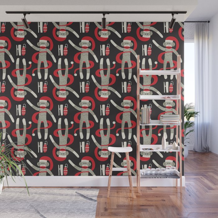 Sock Monkey Santa Wall Mural Gallery Image 1