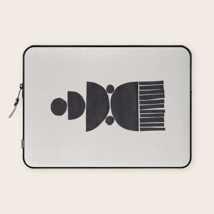 Black & White Minimalist Mid Century Paper collage Funky Black Ink Tribal Geometric by Ejaaz Haniff Laptop Sleeve Gallery Image 1
