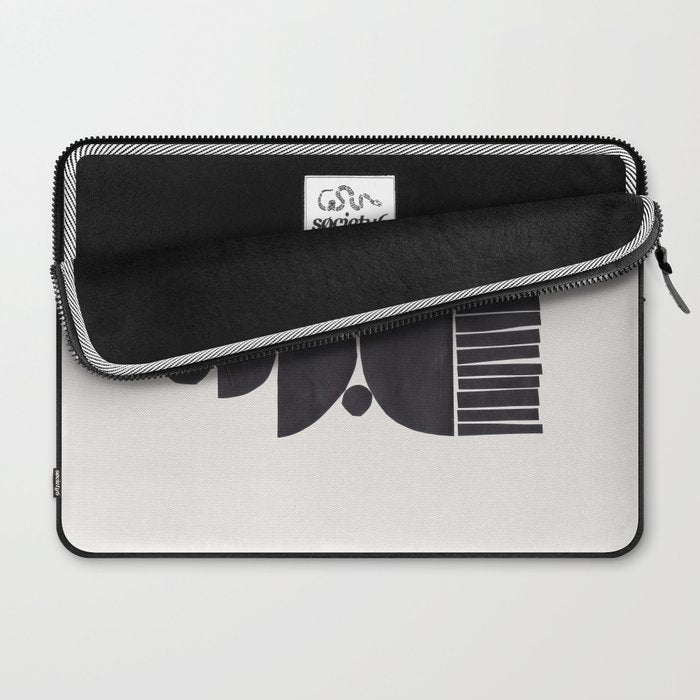 Black & White Minimalist Mid Century Paper collage Funky Black Ink Tribal Geometric by Ejaaz Haniff Laptop Sleeve Gallery Image 2