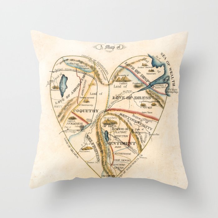"A Map of the Open Country of a Woman's Heart" by D. W. Kellogg (c. 1833-1842) Throw Pillow Gallery Image 6