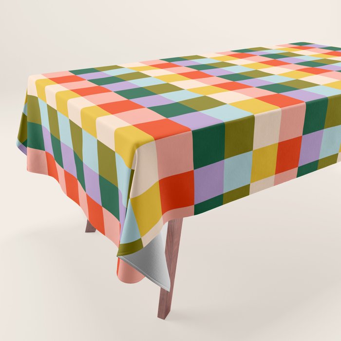 Checkered Rainbow Retro Vibe  Tablecloth Gallery Image 1