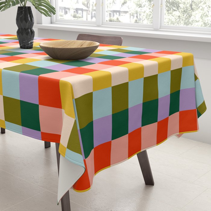 Checkered Rainbow Retro Vibe  Tablecloth Gallery Image 3