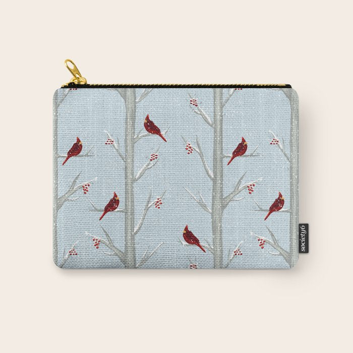 Red Cardinal Bird In The Winter Forest Carry All Pouch Gallery Image 1