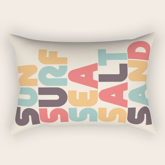 Sun Surf Sea Salt Sand Typography - Retro Rainbow Rectangular Pillow Gallery Image 1
