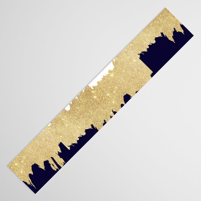 Modern navy blue white faux gold glitter brushstrokes Table Runner Gallery Image 3