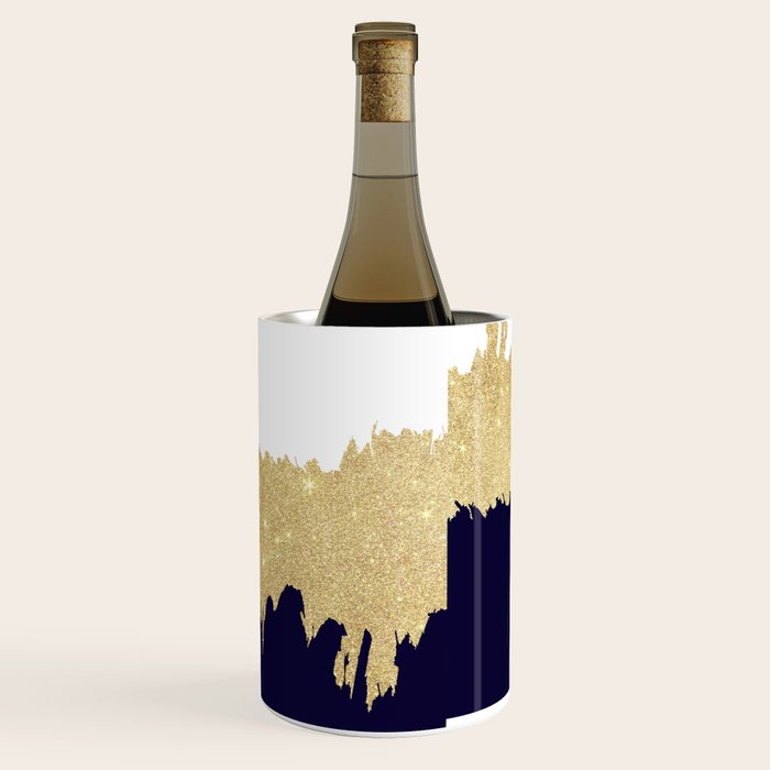 Modern navy blue white faux gold glitter brushstrokes Wine Chiller Gallery Image 3