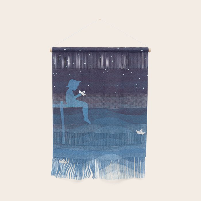 Boy with paper boats, blue Wall Hanging Gallery Image 1