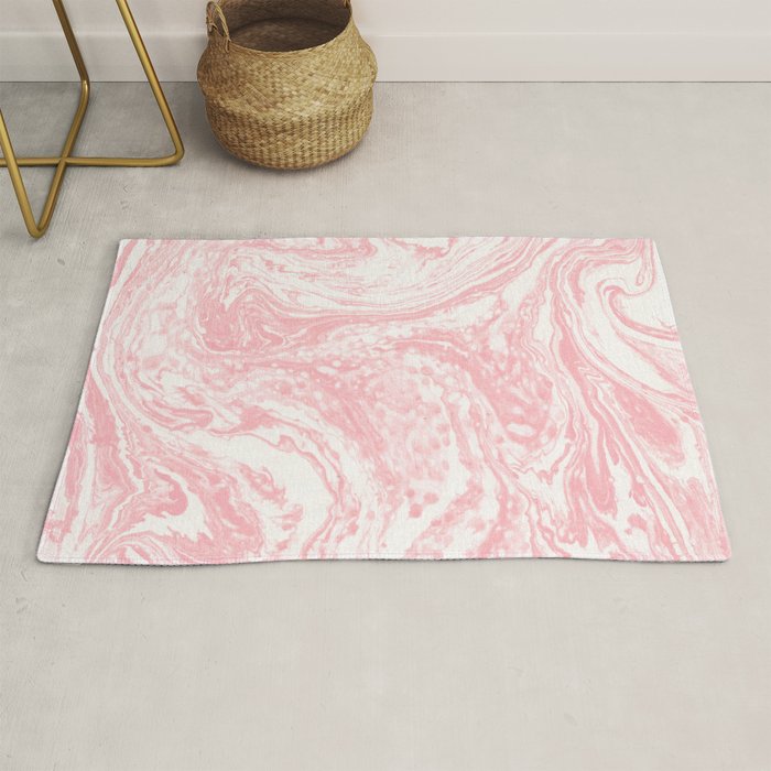 Elegant coral pink white watercolor abstract marble Rug Gallery Image 1
