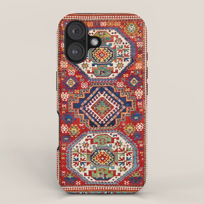 Three Medallion Kazak Southwest Caucasus Carpet Print iPhone Case Gallery Image 1