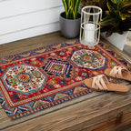 Three Medallion Kazak Southwest Caucasus Carpet Print Outdoor Rug Gallery Image 2