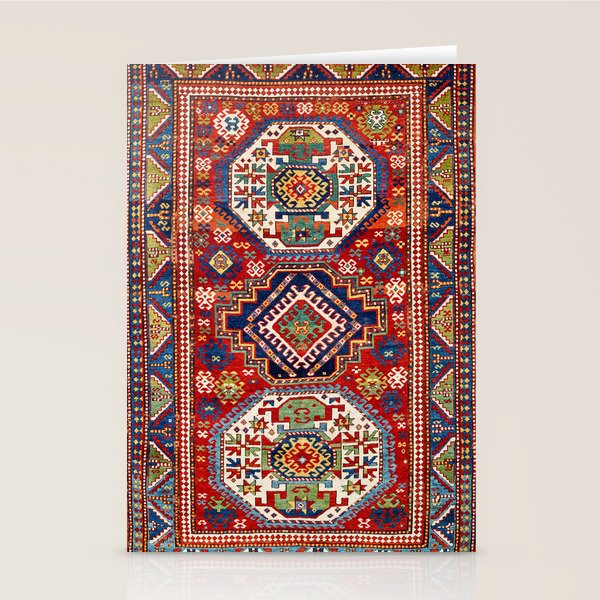 Three Medallion Kazak Southwest Caucasus Carpet Print Stationery Card Gallery Image 1