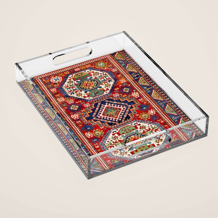 Three Medallion Kazak Southwest Caucasus Carpet Print Acrylic Tray Gallery Image 1