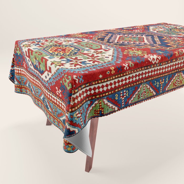 Three Medallion Kazak Southwest Caucasus Carpet Print Tablecloth Gallery Image 1