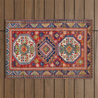 Three Medallion Kazak Southwest Caucasus Carpet Print Outdoor Rug Gallery Image 1