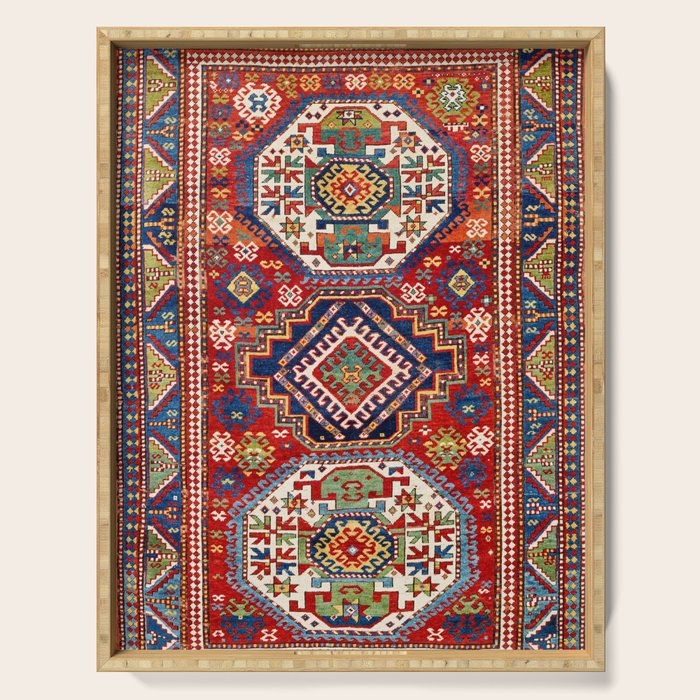 Three Medallion Kazak Southwest Caucasus Carpet Print Serving Tray Gallery Image 1