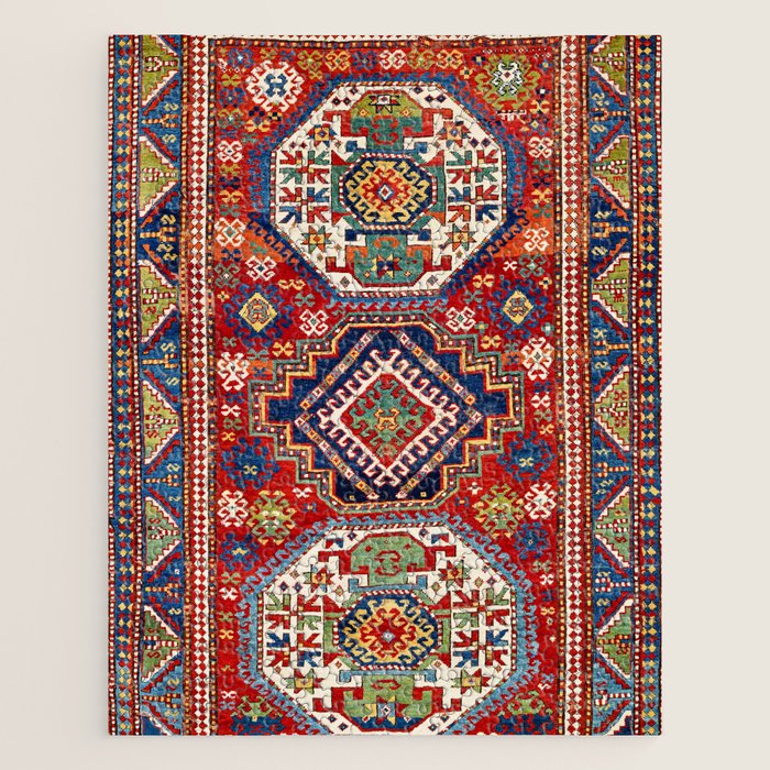 Three Medallion Kazak Southwest Caucasus Carpet Print Jigsaw Puzzle Gallery Image 1