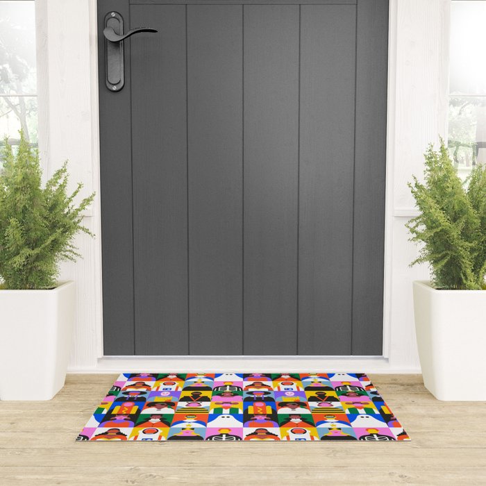 Diverse people in halloween costume pattern Welcome Mat Gallery Image 3