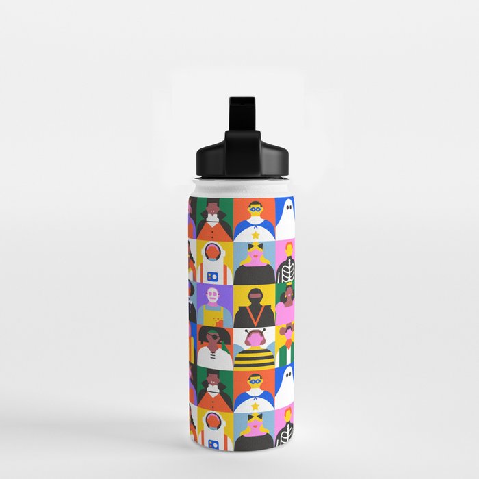 Diverse people in halloween costume pattern Water Bottle Gallery Image 2