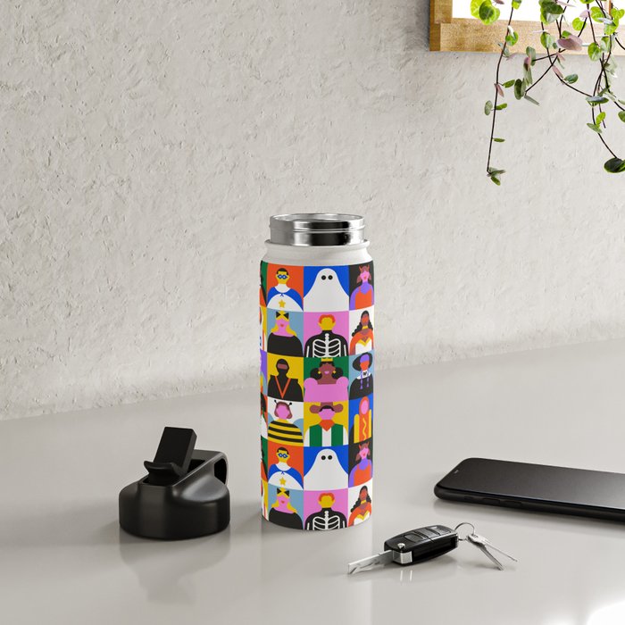 Diverse people in halloween costume pattern Water Bottle Gallery Image 4