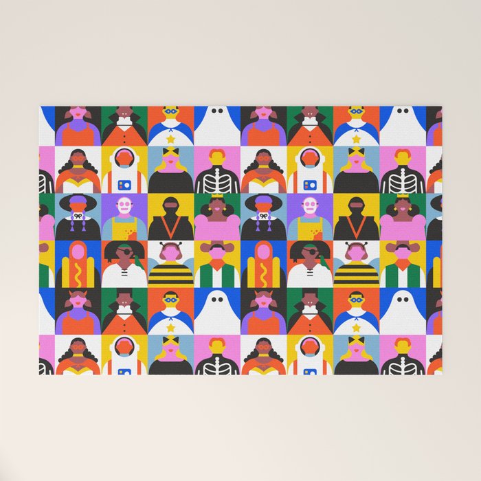 Diverse people in halloween costume pattern Welcome Mat Gallery Image 1
