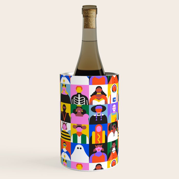 Diverse people in halloween costume pattern Wine Chiller Gallery Image 1