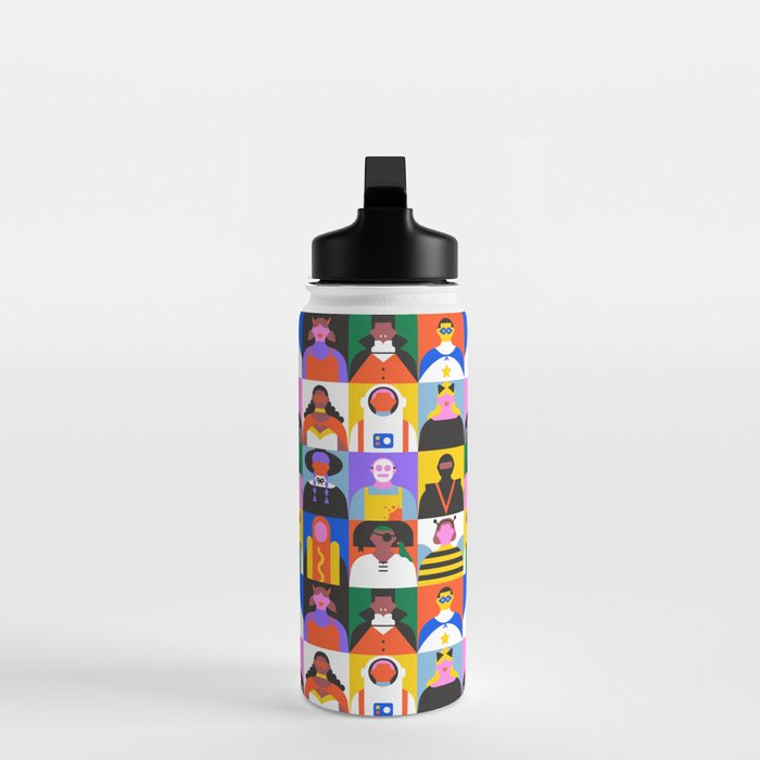 Diverse people in halloween costume pattern Water Bottle Gallery Image 3