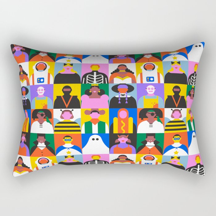 Diverse people in halloween costume pattern Rectangular Pillow Gallery Image 2