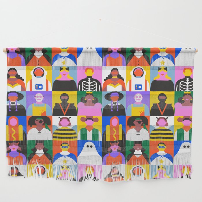 Diverse people in halloween costume pattern Wall Hanging Gallery Image 1