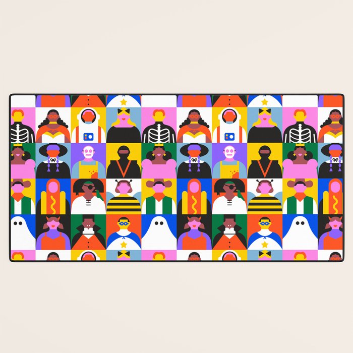 Diverse people in halloween costume pattern Desk Mat Gallery Image 3