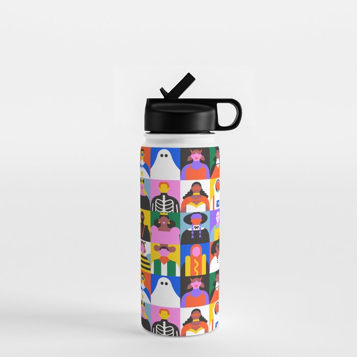 Diverse people in halloween costume pattern Water Bottle Gallery Image 1