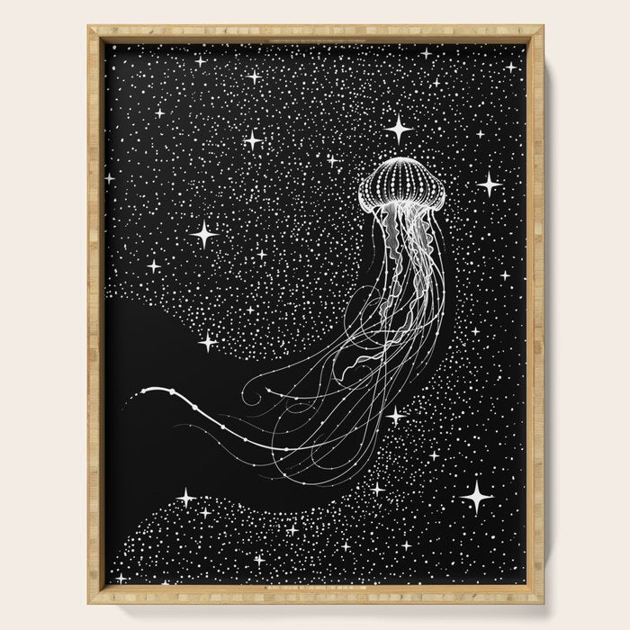 starry jellyfish (Black Version) Serving Tray Gallery Image 1